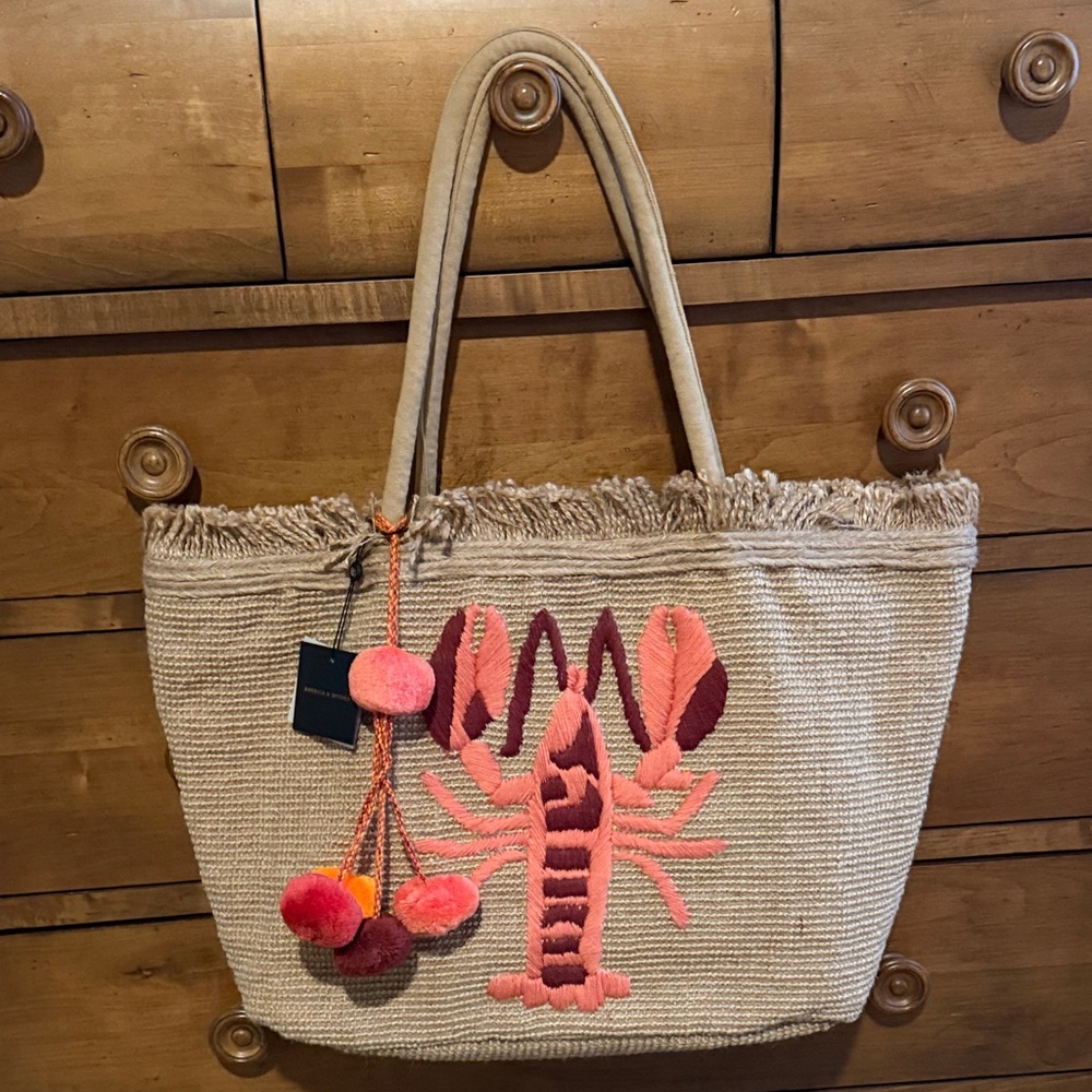 Pink Lobster Embroidered Tote Bag